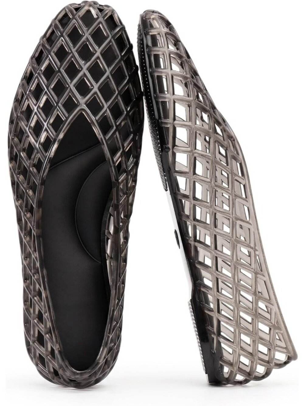 Women's Black Mesh Ballet Flats Pointed Toe Slip On Jelly Comfort Shoes